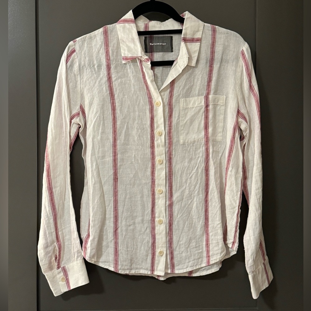Reformation Striped Linen Button-Down Shirt XS